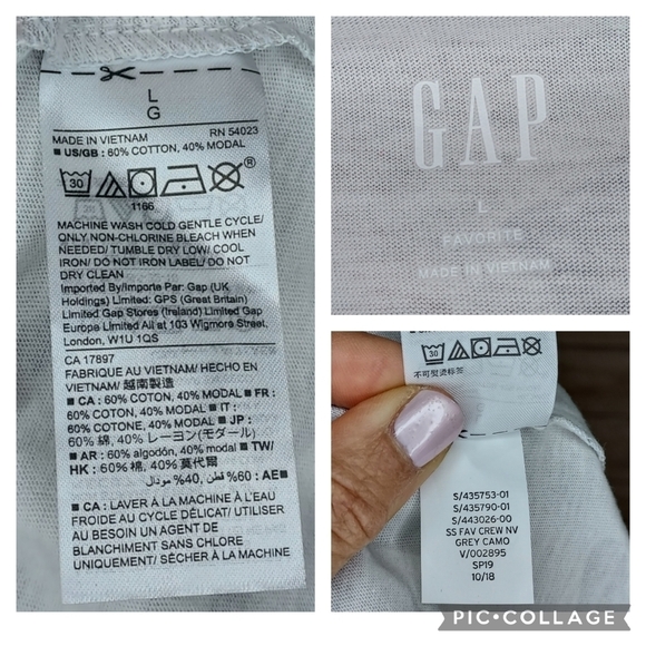 GAP t-shirts scoop neck purple orchid, grey camo, vneck army green M L lot of 3 - Picture 9 of 16